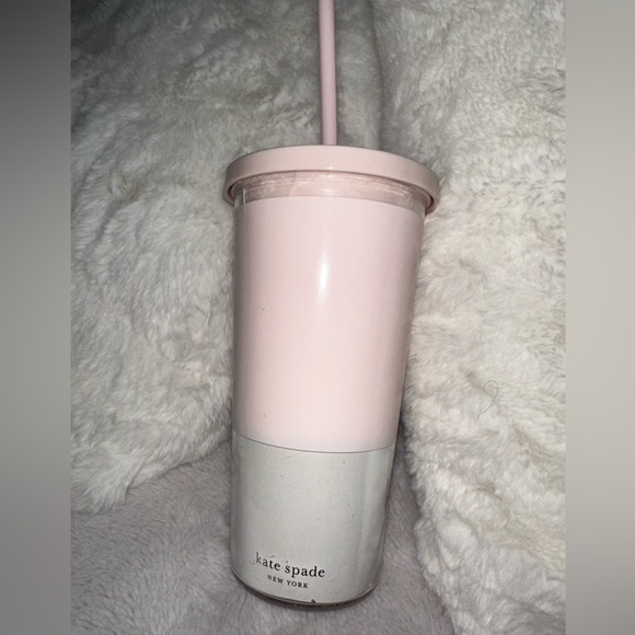 Kate Spade “Ladies First” Pink Tumbler Water Bottle With Straw and a Lid! - Picture 2 of 7